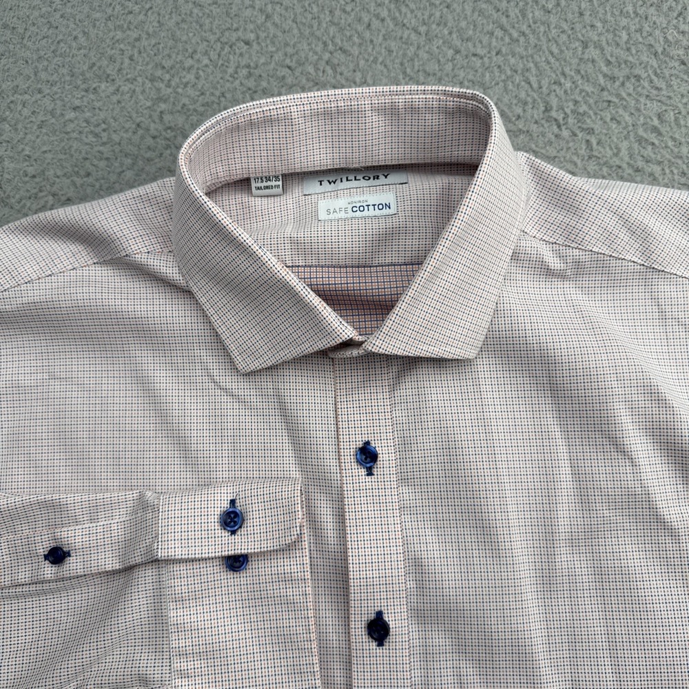 Twillory Dress Shirt Mens 17.5 34/35 Multicolor Check Tailored Non-Iron Cotton